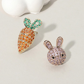 Stone Paved Easter Bunny Carrot Stud Earrings