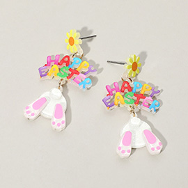 Resin HAPPY EASTER Message Bunny Dangle Earrings