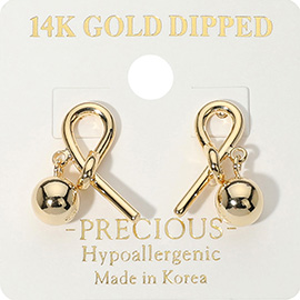 14K Gold Dipped Hypoallergenic Knot Ball Dangle Earrings