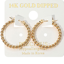 14K Gold Dipped Hypoallergenic Twisted Hoop Pin Catch Earrings