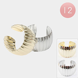 12PCS - Metal Ribbed Wide Cuff Bracelets