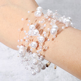 Pearl Faceted Beads Transparent Thread Multi Layered Bracelet