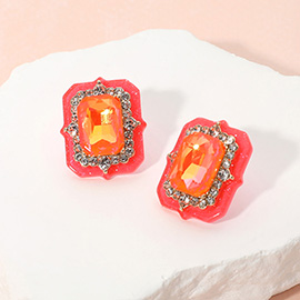 Rectangle Stone Cluster Stud Earrings