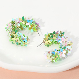 Flower Sequin Embellished Hoop Earrings