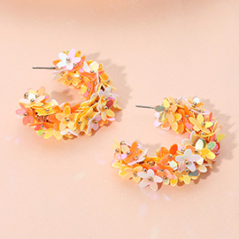 Flower Sequin Embellished Hoop Earrings