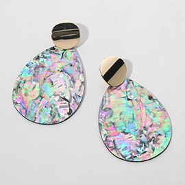 Metal Disc Mother Of Pearl Teardrop Earrings