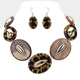 Leopard Celluloid Acetate Metal Oval Link Statement Necklace