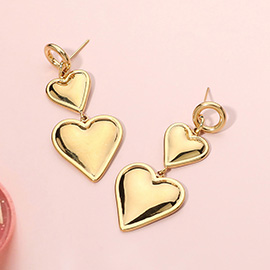 Stainless Steel Heart Plate Link Dropdown Dangle Earrings