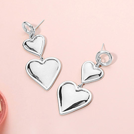 Stainless Steel Heart Plate Link Dropdown Dangle Earrings