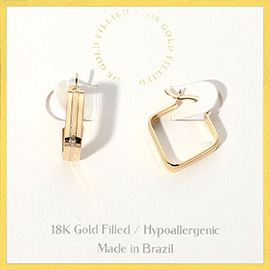 18K Gold Filled Hypoallergenic Mini Square Pin Catch Hoop Earrings