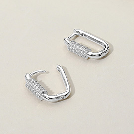 CZ Stone Paved Carabiner Huggie Hoop Earrings