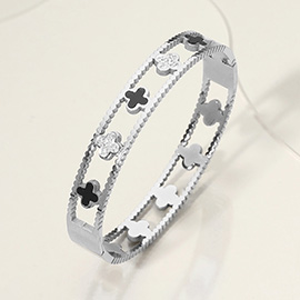 Stainless Steel Quatrefoil Pointed Hinged Bangle Bracelet