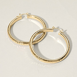 Hammered Metal Hoop Pin Catch Earrings