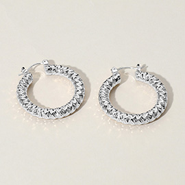 Textured Metal Hoop Pin Catch Earrings