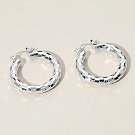 Textured Metal Hoop Pin Catch Earrings