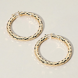 Textured Metal Hoop Pin Catch Earrings