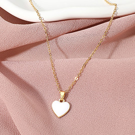 Stainless Steel Enamel Heart Pendant Necklace