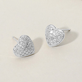 CZ Stone Paved Heart Stud Earrings