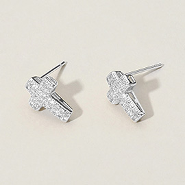 CZ Stone Paved Cross Stud Earrings