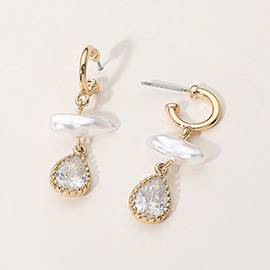 SECRET BOX_Teardrop Stone Pearl Dangle Earrings