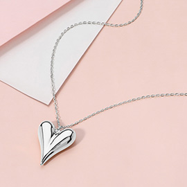 Stainless Steel Puffy Heart Pendant Necklace