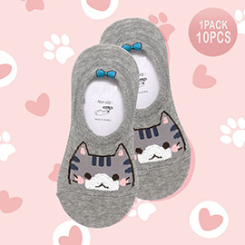 10Pairs - Cat Face Pointed No Show Socks