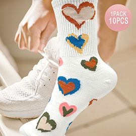 10Pairs - Heart Pattern Printed Socks