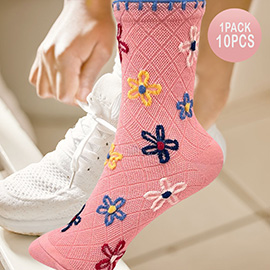 10Pairs - Flower Patterned Socks