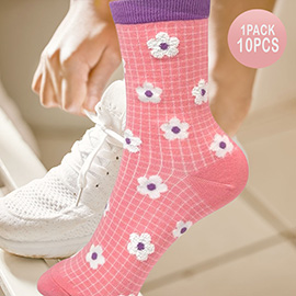 10Pairs - Daisy Flower Pattern Printed Socks