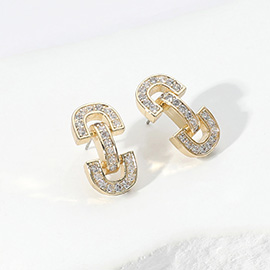 14K Gold Plated CZ Stone Paved Horsebit Earrings