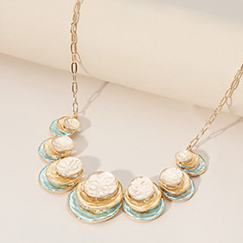 Colored Hammered Layered Disc Medal Link Necklace