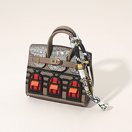 House Printed Faux Leather Elegant and Stylish Mini Purse / Bag Charm