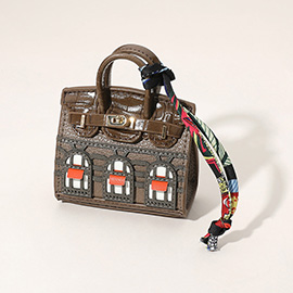 House Printed Faux Leather Elegant and Stylish Mini Purse / Bag Charm