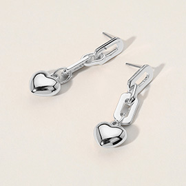 Metal Paperclip Link Dropdown Puffy Heart Dangle Earrings