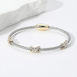 Stone Paved Crisscross Pointed Bangle Magnetic Bracelet