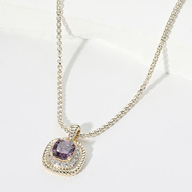 Square CZ Stone Cluster Pendant Necklace