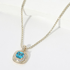 Square CZ Stone Cluster Pendant Necklace