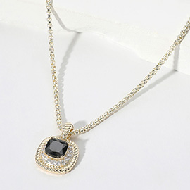 Square CZ Stone Cluster Pendant Necklace