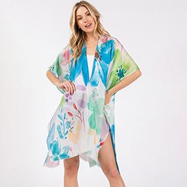 Watercolor Flower Pint Kimono Poncho