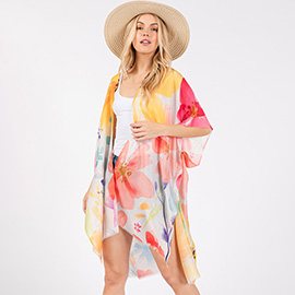 Watercolor Flower Pint Kimono Poncho