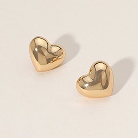 Metal Puffy Heart Stud Earrings