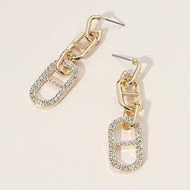 Stone Paved Anchor link Dangle Earrings