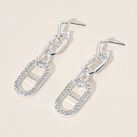 Stone Paved Anchor link Dangle Earrings