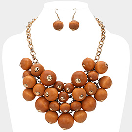 Wooden Ball Beaded Statement Necklace