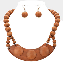 Wooden Geometric Plate Beaded Statement Necklace