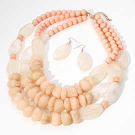 Chunky Celluloid Acetate Pebble Beaded Triple Layered Statement Necklace