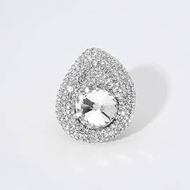 Round Glass Stone Paved Stretch Ring