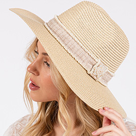 Tweed Pearl Band Straw Sun Hat