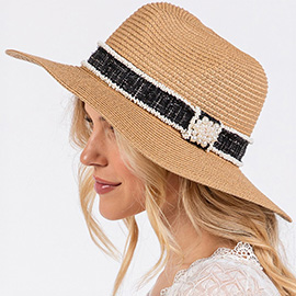 Tweed Pearl Band Straw Sun Hat