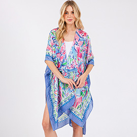 Flower Print Silky Feel Kimono Poncho